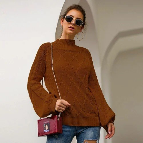 Half High Collar Long Sleeve Loose Knit Sweater